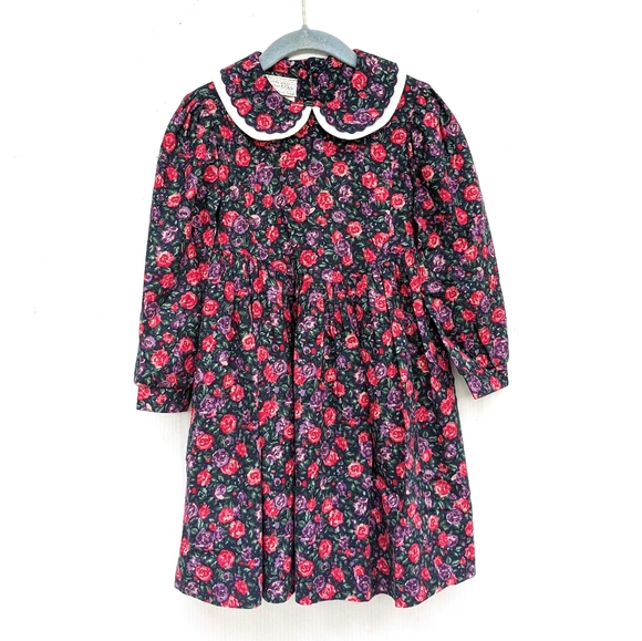 VINTAGE Laura Ashley red purple ditsy floral peter pan collar dress - Picture 1 of 10